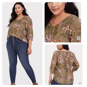 Torrid Olive green floral top